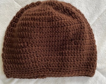 Handmade Crochet Beanie Hat, Unisex Brown Winter Hat