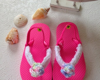 Handmade Crochet Toddler Flip Flops, Pink Beach Sandals