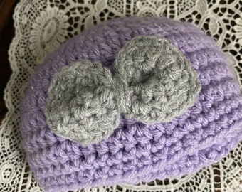 Crochet Baby Beanie with Bow, Handmade  baby hats