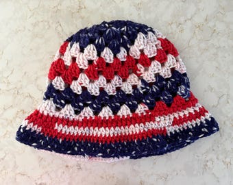 Handmade Patriotic Sun Hat, Red White and Blue hat,  Bucket Hat, 4th of July Hat, U.S.A 250th Birthday Hat, Team U.S.A hat, soccer USA hat