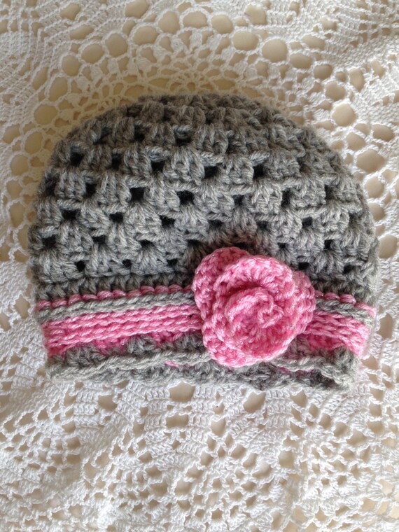 Crochet Beanie Hat With Flower, Toddler Beanie, Child Beanie, Baby