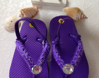 Handmade Kids Crochet Flip Flops, Purple Girls Flip Flops, Flip Flops Color of your Choice, Beach Flip Flops, Dress-Up Flip Flops
