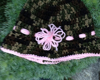 Crochet Pink Camo Sun Hat, Toddler Floppy Hat