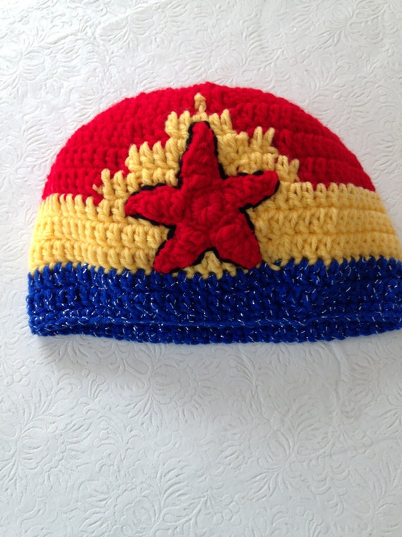 Crochet Wonder Woman Beanie, Superhero Costume Hat