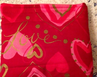 Handmade Red Heart Print Pouch, Valentine’s Gift