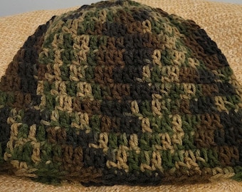 Handmade Crochet Camouflage Beanie, Adult Teen Unisex Camo Hat