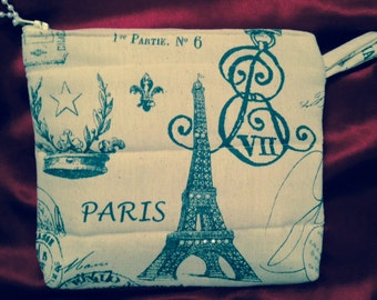 Paris Fabric Quilted Pouch, Cosmetic Bag, Coin Purse