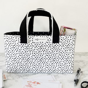 Black and White Wonky Dot Home Decor. Bible Journal Supply Storage Tote. Planner Accessory Organization. Gift for Her Under 50.