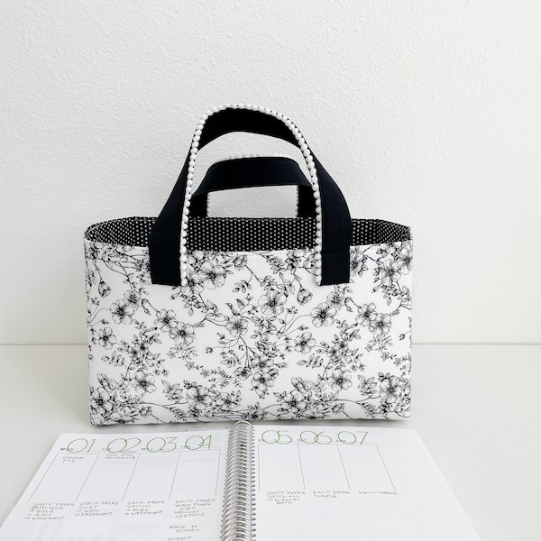 Black and White Floral Home Decor. Bible Journal Supply Storage Tote. Planner Accessory Organization. Gift for Her Under 50.