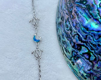 Hawaiian Maui’s Hook Anklet with Blue Opal in Sterling Silver Adjustable