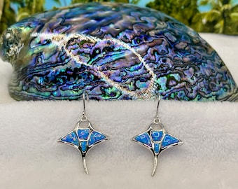 Manta Ray Opal earrings in Sterling Silver with Blue/Green/Pink Color Flash