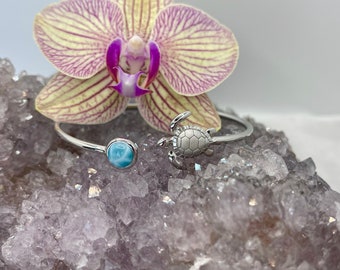 Hawaiian Honu ( Turtle ) and Larimar Fine Detail Sterling Silver with Rhodium