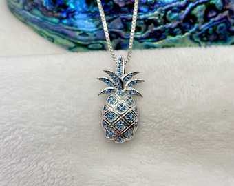 Blue Topaz Pineapple Pendant Necklace