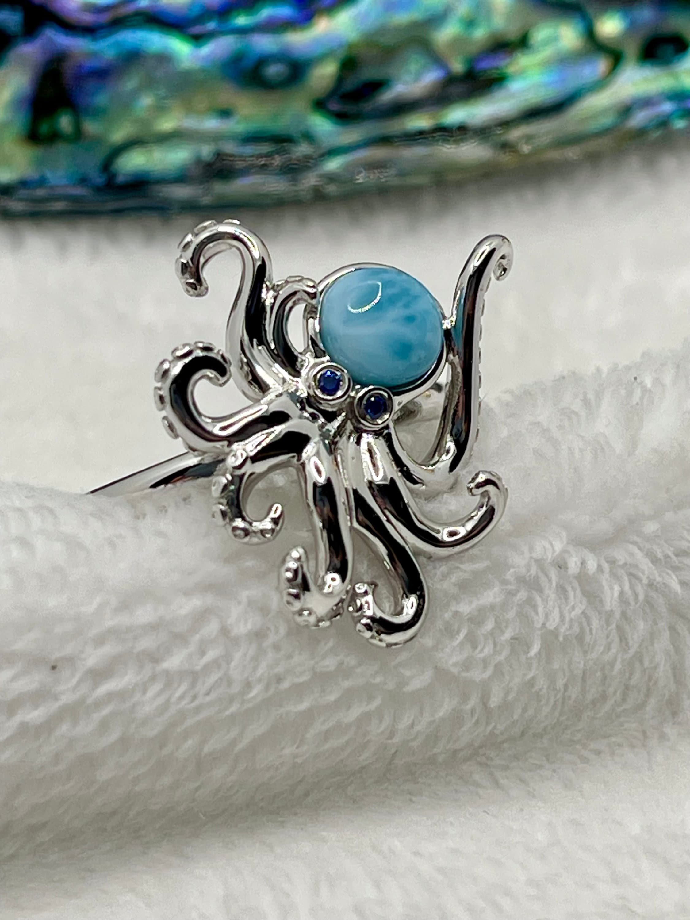 Larimar and Topaz Kraken Ring by Alamea Larimar and Topaz Kraken Ring by Alamea
