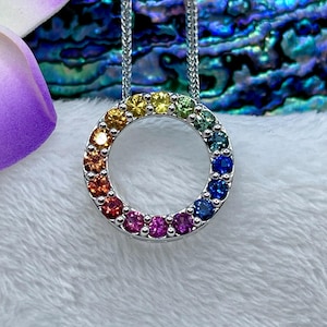 14k White Gold Pendant with Multi-Color Sapphires in a Rainbow of colors