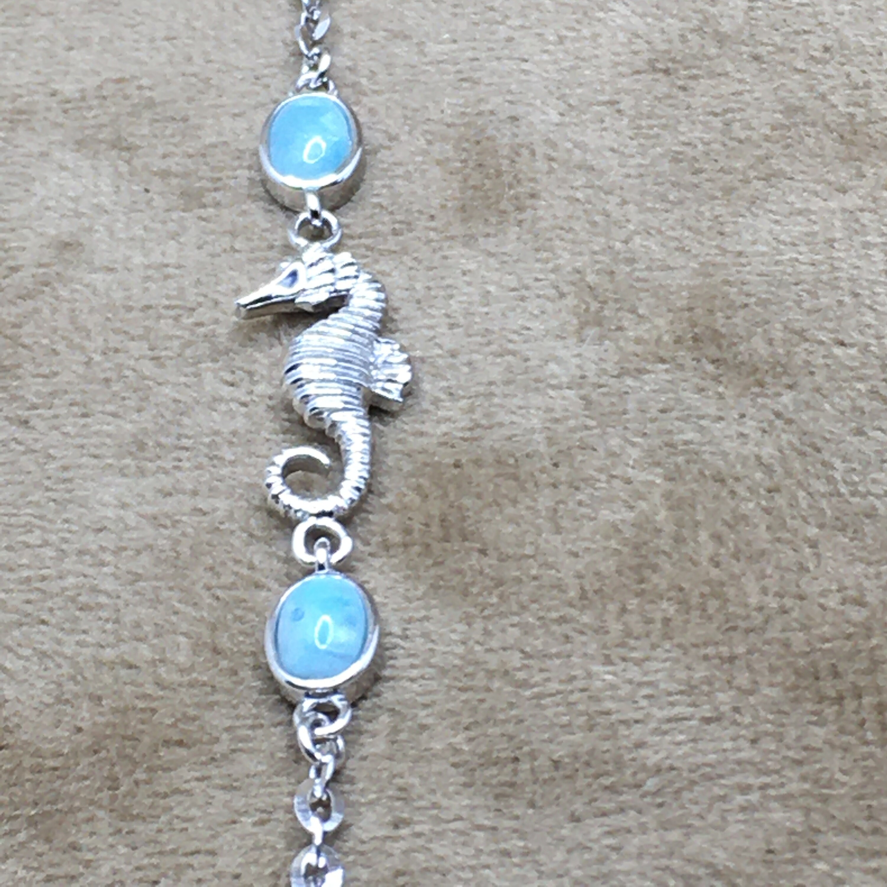 YFN Larimar - Tobillera Para Mujer, Plata De Ley 925, Ajustable