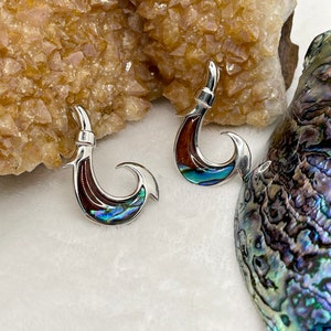 Hawaiian Hook Maui Hook Koa wood and Abalone in Sterling Silver pendant necklace