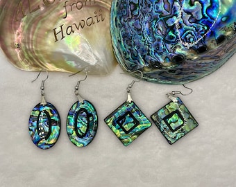 Abalone Paua Shell Earrings Oval or Square in Sterling silver