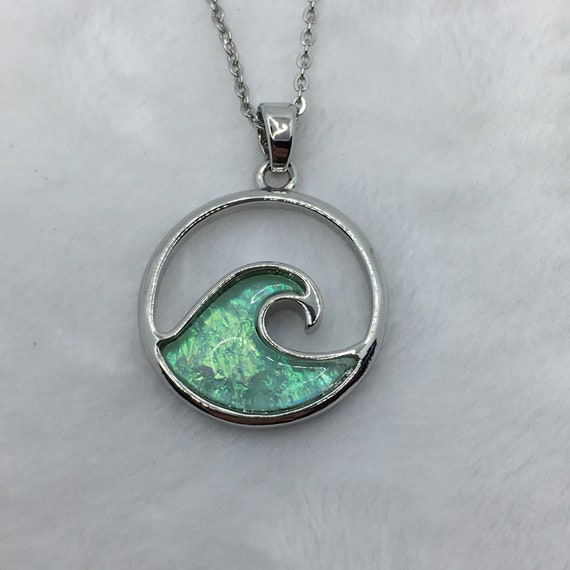 Dichroic Glass Wave Pendant Necklace Etsy Australia