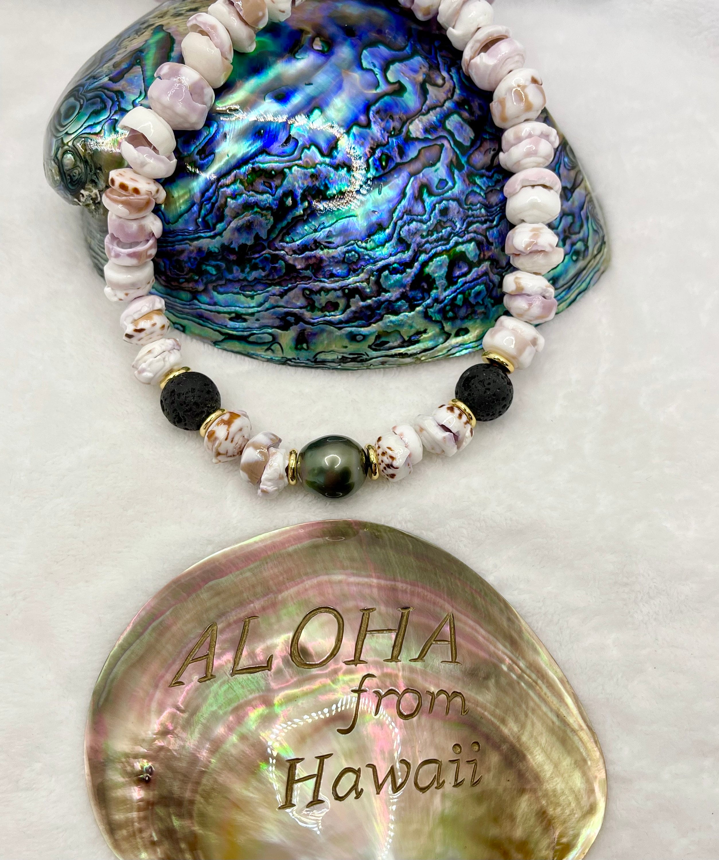Large Puka Shell Authentic Hawaiian Style With Genuine Tahitian Black ...