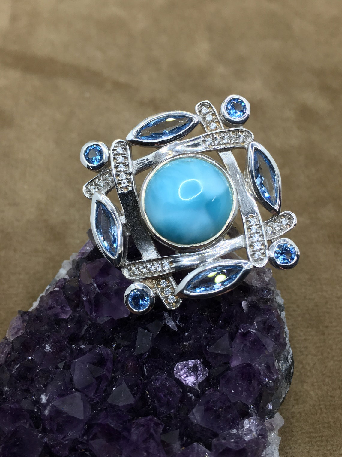 7 Unique Larimar Statement Ring with London Blue Topaz and | Etsy