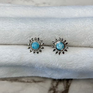 Starburst Larimar Earrings in Sterling Silver