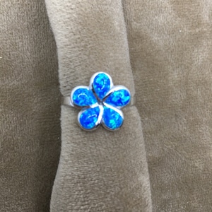Plumeria Flower Opal Ring in Sterling Silver