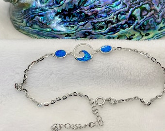 Anklet in Blue Opal Hawaiian Wave in Sterling Silver Adjustable