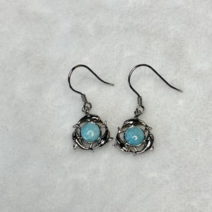 Three Dolphins Larimar earrings in Sterling Silver