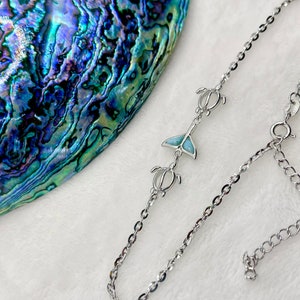 Larimar Whale Tail and Turtle Anklet in Sterling Silver, Honu, Turtle, Anklet, Larimar