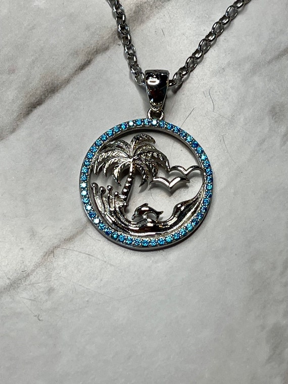Buy Blue Topaz Palm Tree Island Pendant Necklace Online in India