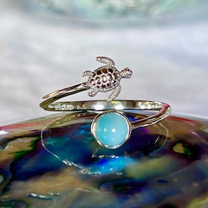 Adjustable Turtle Honu Larimar Ring