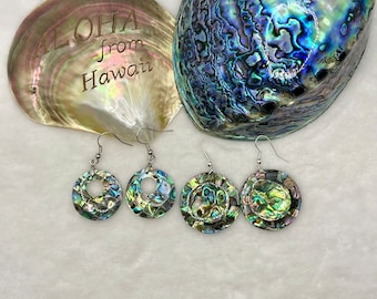 Paua Abalone Shell Earrings Round solid or GoGo with hole in Sterling silver