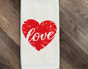 Funny Kitchen Towels | Tea Towels | Love | Valentine's Decor | Valentines Day Gift | Grunge Love Heart