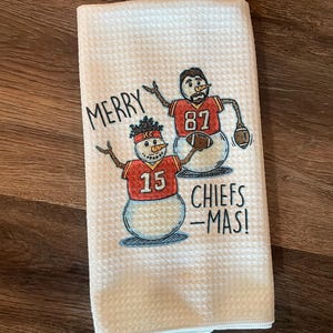 Tea Towels | Mahomes | Kelce | Chiefs Christmas | Kansas City Chiefs | KC Chiefs | KC Chiefs Snowmen | Merry Chiefsmas