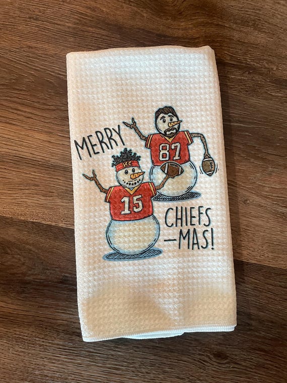 Tea Towels | Mahomes | Kelce | Chiefs Christmas | Kansas City Chiefs | KC Chiefs | KC Chiefs Snowmen | Merry Chiefsmas