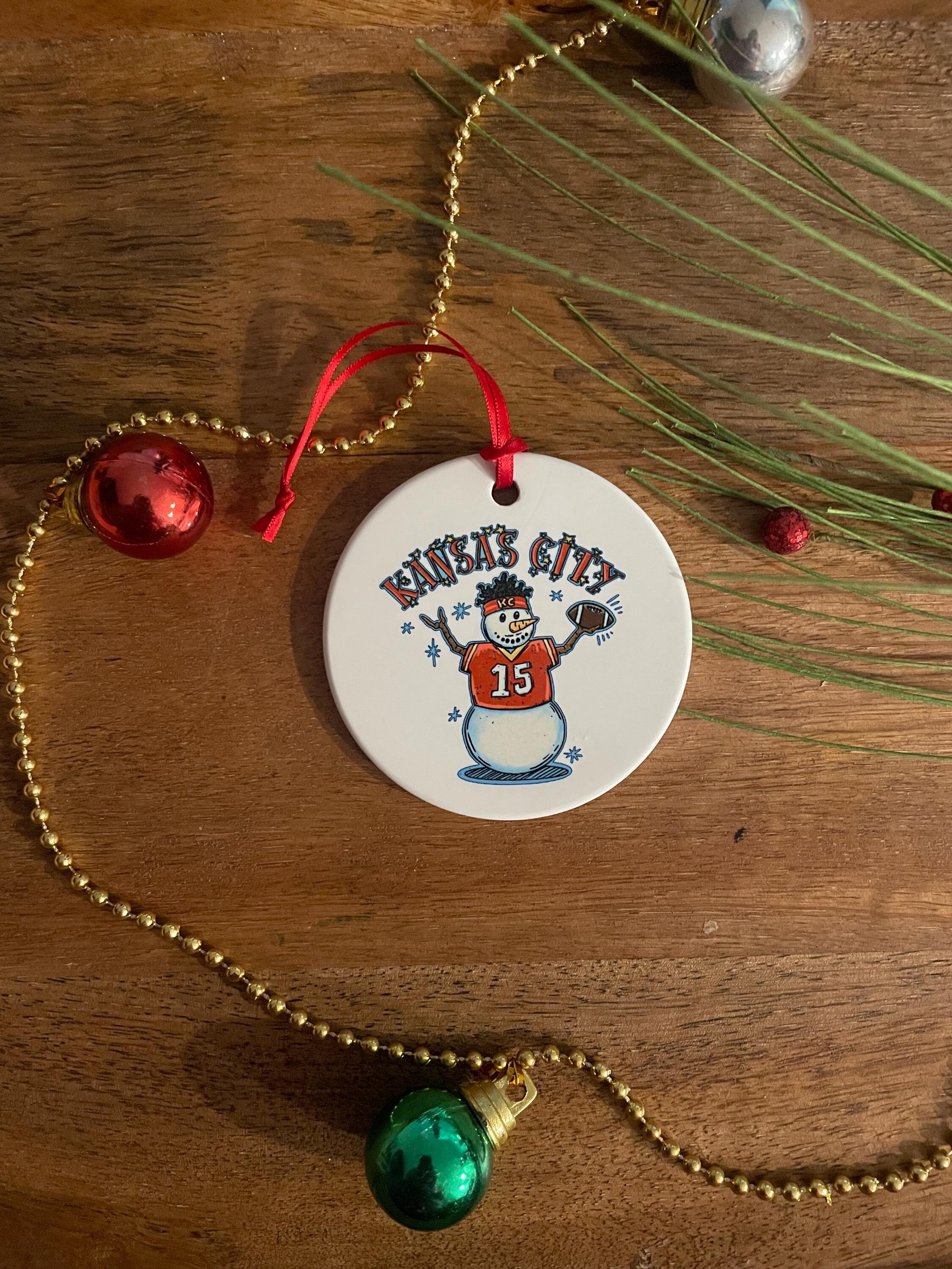 Discover KC Chiefs Ornament | Mahomes | Arrowhead | Football | Chiefs Christmas | Merry Chiefsmas | Snow Mahomes Ceramic