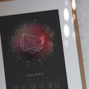 Lua da colheita, design de mapa natal, luminárias, desenho de mapa de nascimento, presente personalizado de astrologia, pôster do zodíaco, presente de aniversário