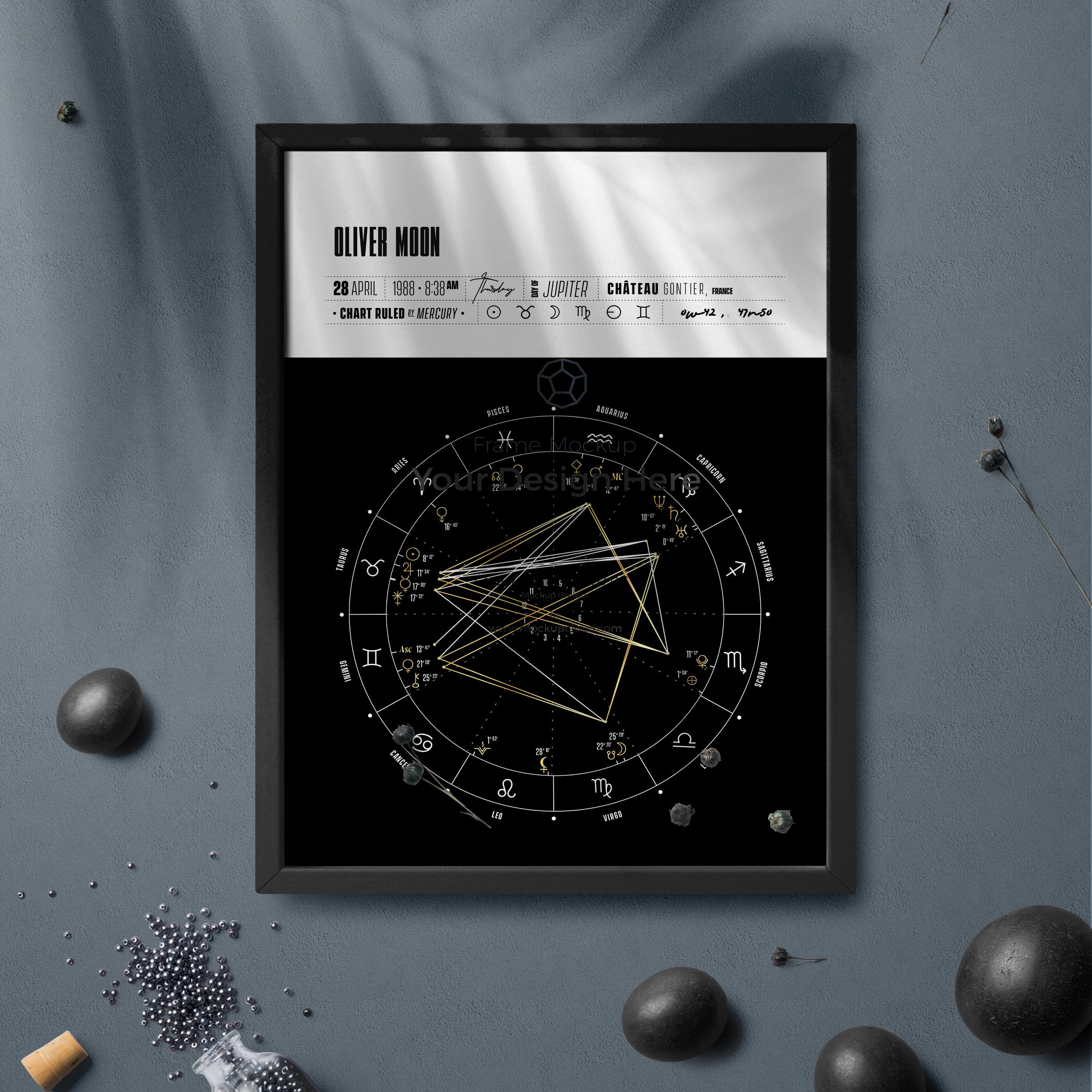 Black Natal Chart Design, Designer Birth Chart Drawing, Personalized ...