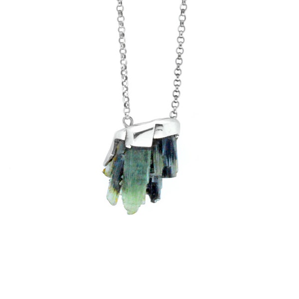 Tourmaline Labyrinth, Silver pendant and chain with natural tourmaline cluster