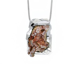 Strata pendant, vanadinite pendant, silver pendant,  brown pendant, silver necklace