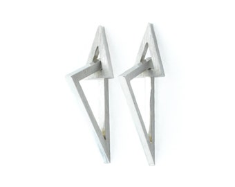 Balance earrings, silver studs, triangle studs,