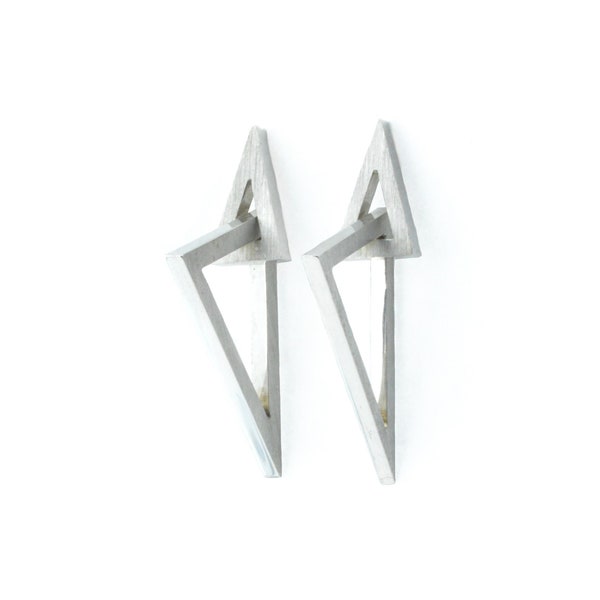 Balance earrings, silver studs, triangle studs,