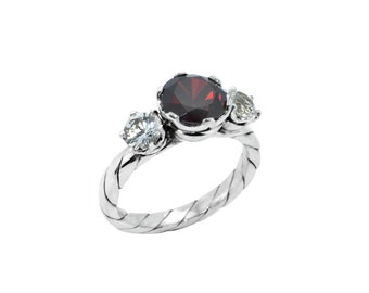 Victoria ring, Silver 925 ring, garnet and sapphire  ring