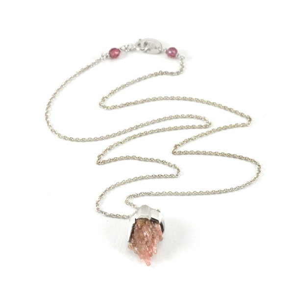 Silver pendant and chain with natural Rhodolite cluster