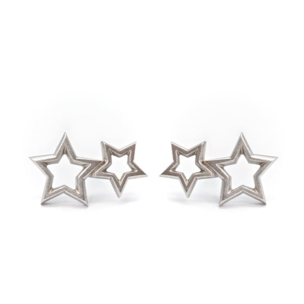 Binary Star earrings, silver earrings,  silver studs ,wire  star silver studs