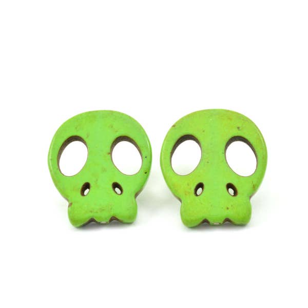 Candy Skull studs, Howlite skull studs, earrings, green studs