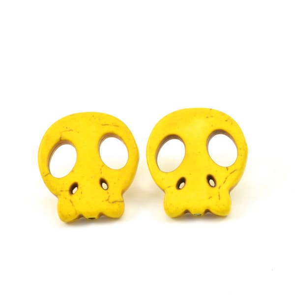 Candy Skull studs, Howlite skull studs, earrings, yellow studs