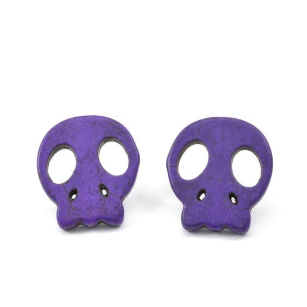 Candy Skull studs,Howlite skull studs, earrings, Purple studs