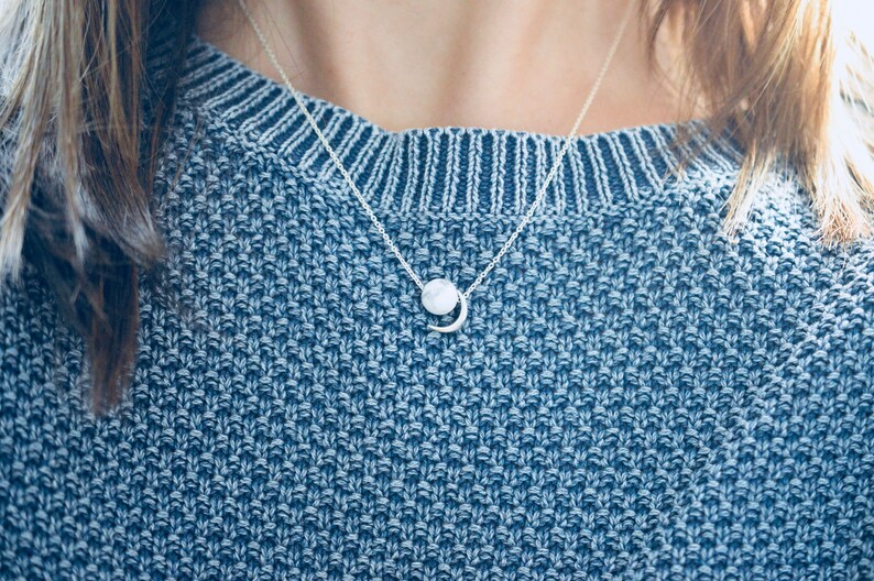 Orbit pendant, moon pendant, silver and howlite pendant, sphere pendant, silver necklace image 9